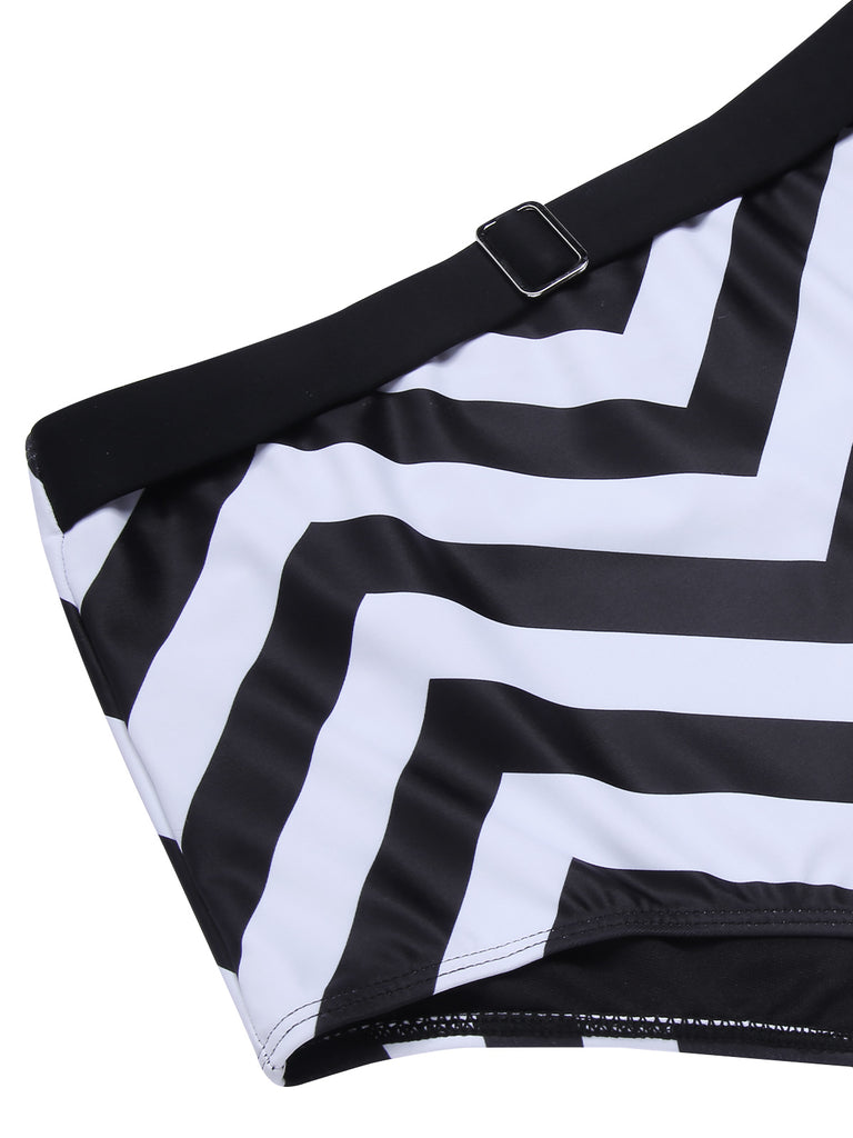 Black 1950s Striped Spaghetti Strap Swimsuit: 1950s Riviera elegance, reimagined for her
