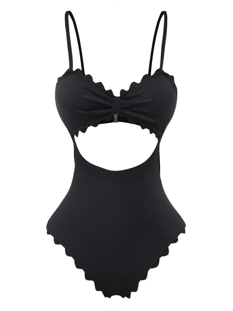 Black 1950s Vintage V Neck Swimsuit 1