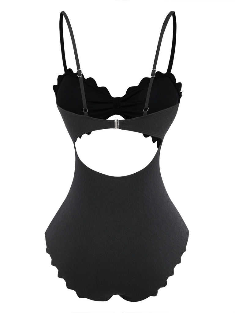 Black 1950s Vintage V Neck Swimsuit 2