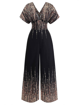 Black-1950s-V-Neck-High-Waist-Jumpsuit, vintage, retro, romper