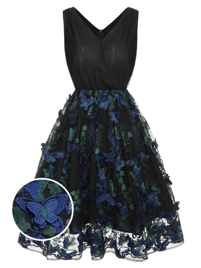 Retro Stage Black 1950s V-Neck 3D Butterfly Mesh Dress Retro Stage Black 1950s V-Neck 3D Butterfly Mesh Dress