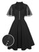 Black 1950s V-Neck Pearl Buttons Dress, vintage dress, retro fashion, rockabilly, pin-up fashion - perfect for women who love vintage and retro fashion