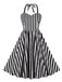 She slips into this Black 1950s Vertical Stripes Halter Dress and suddenly it's a 1950s daydream
