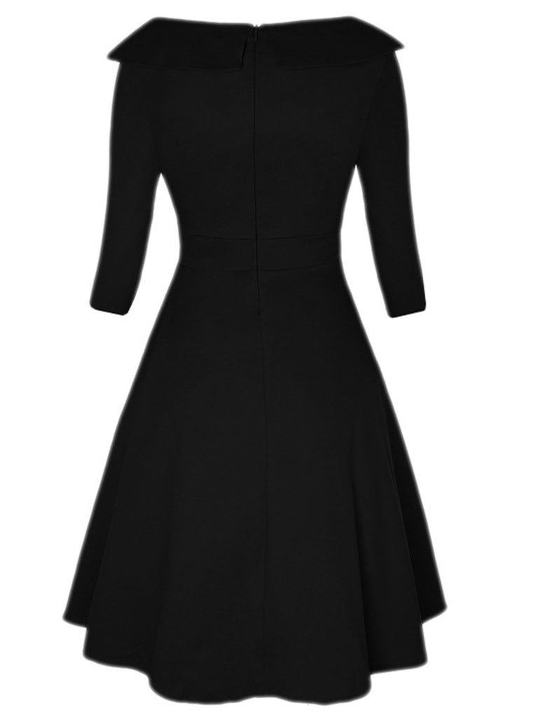 Black 1950s Wide Lapel Polka Dots Patchwork Dress: where 1950s romance meets her modern spirit