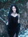 Black 1960s Bat Neckline Velvet Slit Dress - vintage dress, retro fashion, classic black