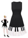 She slips into this Black 1960s Boat Neck Piano Key Patchwork Dress and suddenly it's a 1960s daydream