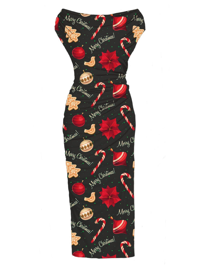 Black 1960s Christmas Cap Sleeve Slim Pleated Dress: timeless style reimagined