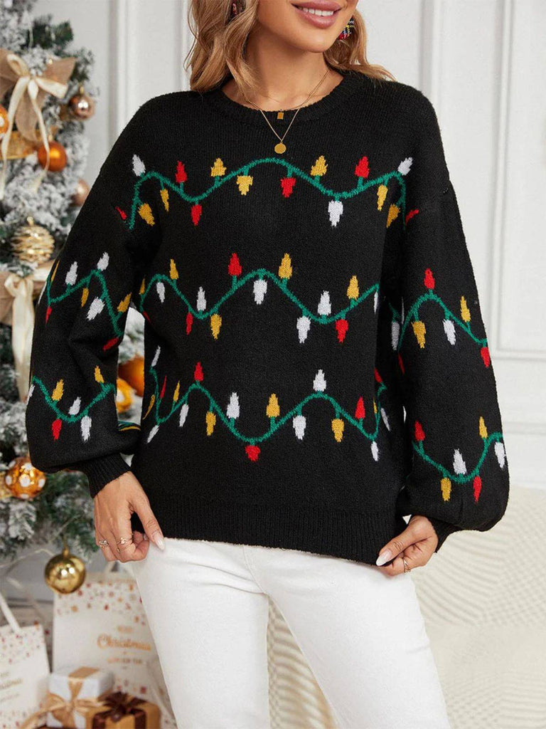 Black 1960s Christmas Lights Knit Sweater - vintage fashion, retro style, classic black