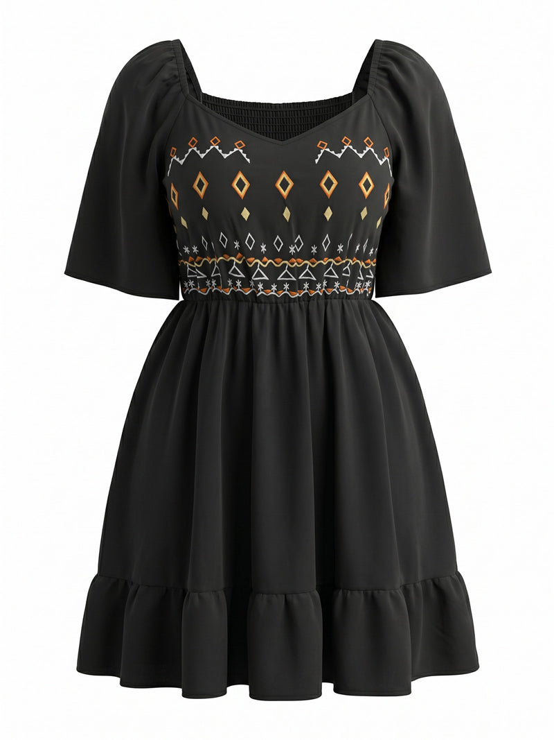 ethnic mini dress ZARA WOMAN SS22 EMBROIDERED ETHNIC BOHO PRINTED MINI DRESS SIZE XS NWT_5107/261