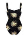 This Black 1960s Firework Gilded One-Piece Swimsuit & Cover-Up carries 1960s vacation dreams in every stitch