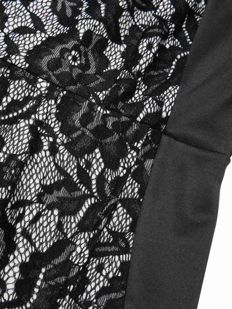 Black 1960s Floral Lace Slit Sleeveless Dress, vintage dress, retro fashion, floral print, lace detail - perfect for women who love vintage and retro fashion
