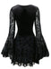 Black 1960s Gothic Flocked Dress - vintage dress, retro fashion, classic black
