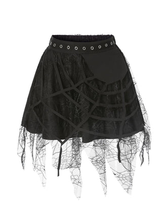 She sways in this Black 1960s Grommet Halloween Spider Web Lace Skirt and it's pure 1960s magic