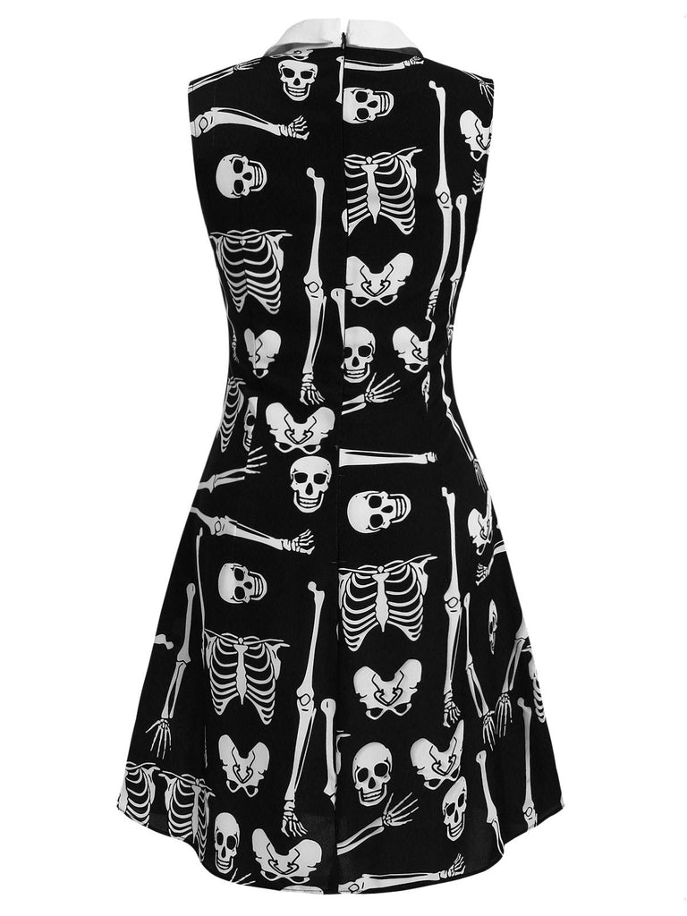 Black 1960s Halloween Skeleton Lapel Mod Dress — the kind of 1960s dress that makes strangers smile