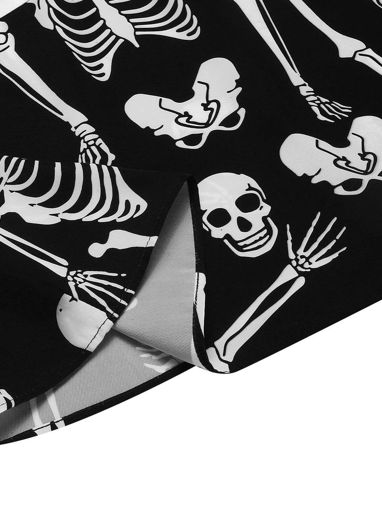 Black 1960s Halloween Skeleton Lapel Mod Dress: where 1960s romance meets her modern spirit