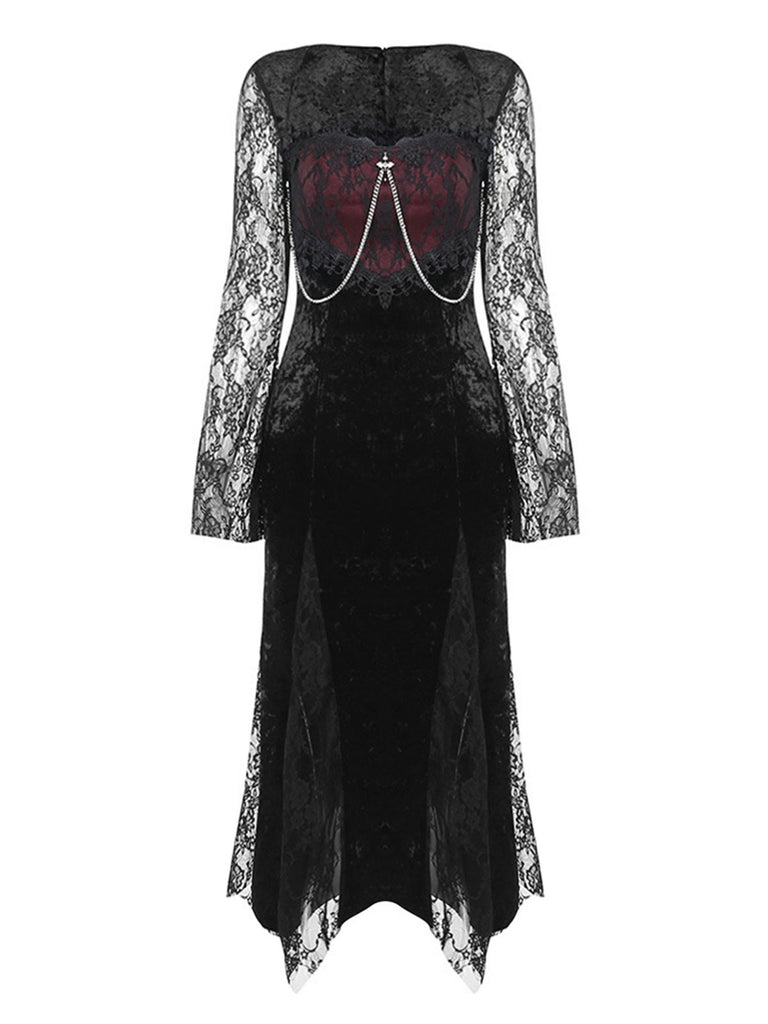 A-Line/Princess Square Neck Long Sleeves Ankle-Length Halloween Performance Costumes Dress with Lace, S / Black A-Line/Princess Square Neck Long Sleeves Ankle-Length Halloween Performance Costumes Dress with Lace, S / Black