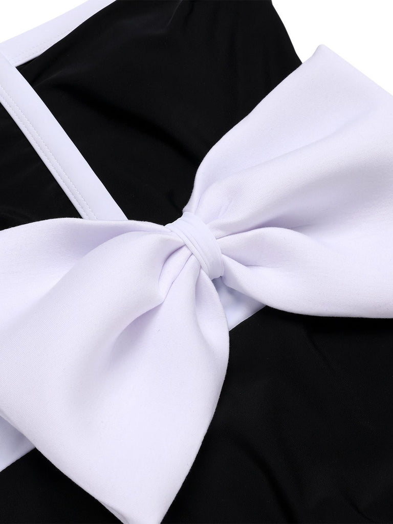 Black 1960s Halter Bow Colorblock Swimsuit — because 1960s glamour never goes out of style