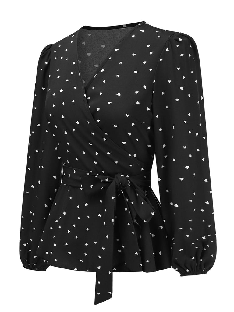 1960s Heart Dots VNeck Belted | 1960s | vintage blouse, retro top