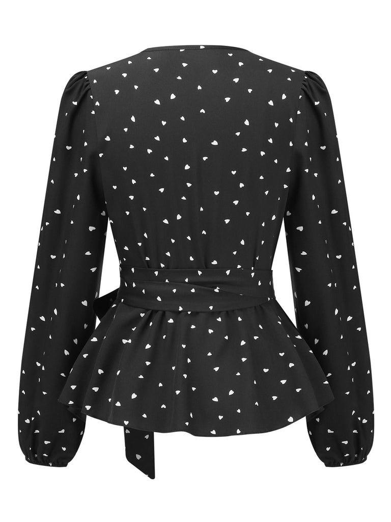 1960s Heart Dots VNeck Belted | 1960s | vintage blouse, retro top