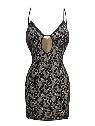 She slips into this Black 1960s Hollow Floral Lace Bodycon Dress and suddenly it's a 1960s daydream