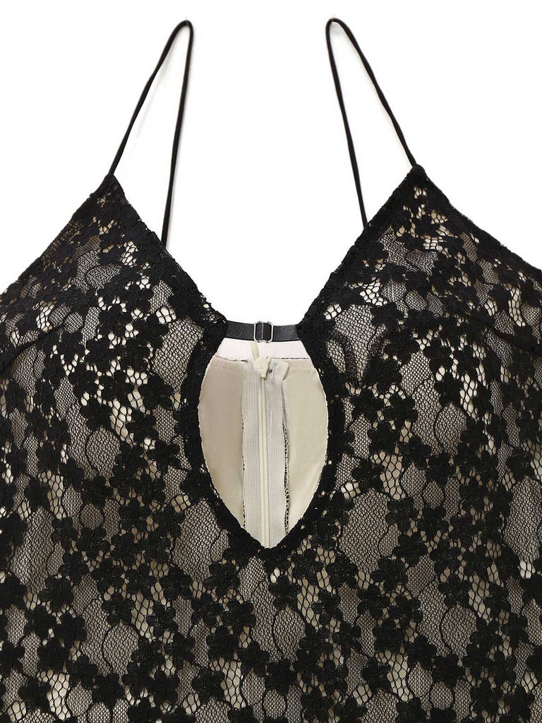 This Black 1960s Hollow Floral Lace Bodycon Dress wraps her in 1960s elegance, one twirl at a time