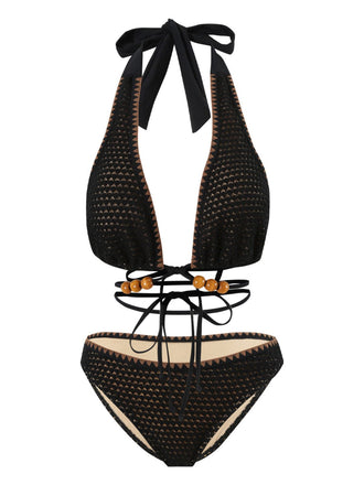 Black 1960s Knitted Beaded Bikini Set - vintage fashion, retro style, classic black