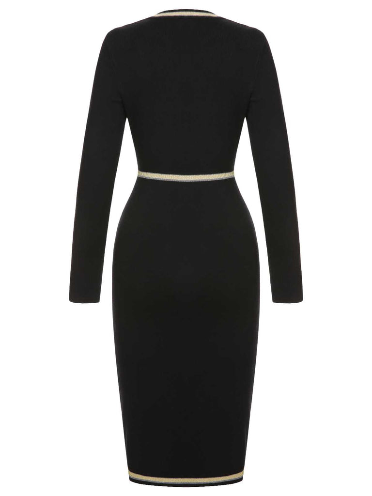 Black 1960s Knitted Buttoned Patchwork Dress: timeless style reimagined