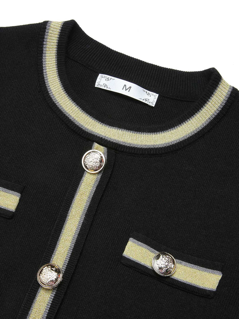 Black 1960s Knitted Buttoned Patchwork Dress — vintage elegance for the modern woman
