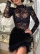 Black 1960s Lace Feather Hem Velvet Bodycon Dress - vintage dress, retro fashion, classic black