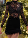 Black 1960s Lace Feather Hem Velvet Bodycon Dress - vintage dress, retro fashion, classic black