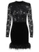 Black 1960s Lace Feather Hem Velvet Bodycon Dress - vintage dress, retro fashion, classic black