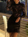 Black 1960s Lace Feather Hem Velvet Bodycon Dress - vintage dress, retro fashion, classic black