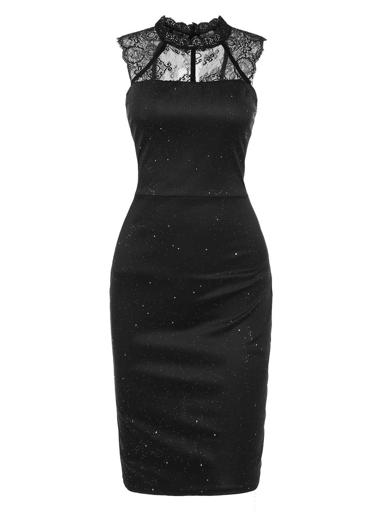 She slips into this Black 1960s Lace Sleeveless Bodycon Dress and suddenly it's a 1960s daydream