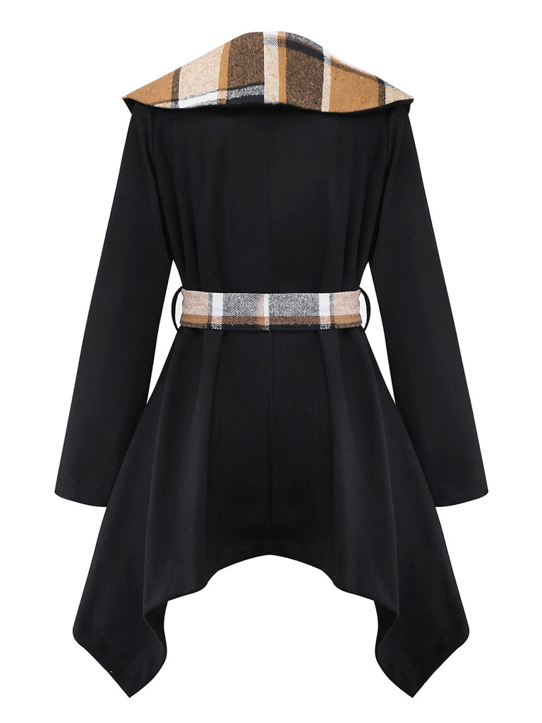 Black 1960s Lapel Plaid Faux-Wool Jacket - vintage fashion, retro style, classic black