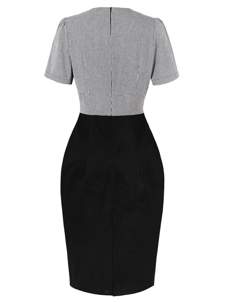 Black 1960s Lapel Shepherd Check Patchwork Dress: where 1960s romance meets her modern spirit