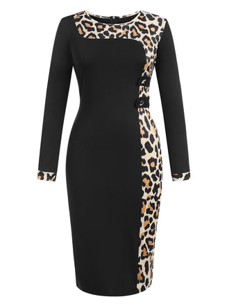 Black 1960s Leopard Patchwork Pencil Dress, vintage dress, retro fashion - perfect for women who love vintage and retro fashion