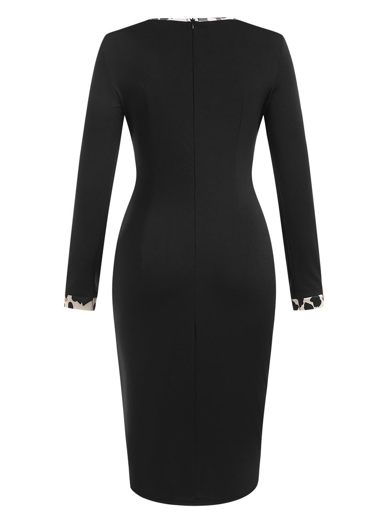 Black 1960s Leopard Patchwork Pencil Dress, vintage dress, retro fashion - perfect for women who love vintage and retro fashion