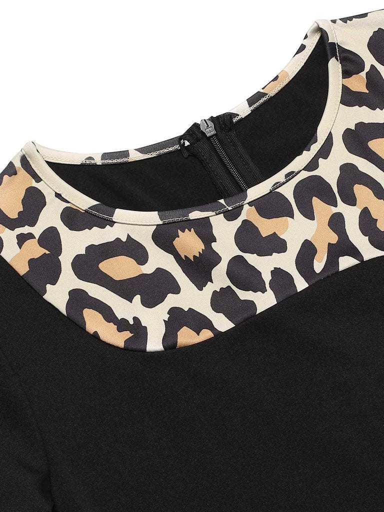 Black 1960s Leopard Patchwork Pencil Dress, vintage dress, retro fashion - perfect for women who love vintage and retro fashion