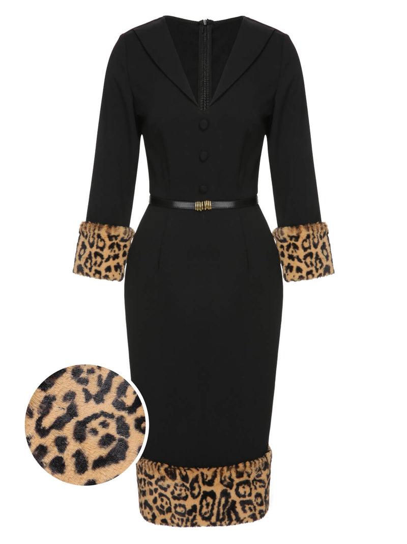 black and cheetah print dress Retro Stage Leopard Plush V-Neck Pencil Vintage Designed by Micheline Pitt Available Sizes:19.5 34/35 101 Wedding Dress Pink And