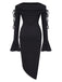 Black 1960s Off-Shoulder Lace-Up Drawstring Dress, vintage dress, retro fashion, lace detail - perfect for women who love vintage and retro fashion