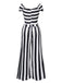 Black 1960s Off-Shoulder Stripes Jumpsuit — 1960s vintage charm for her modern wardrobe