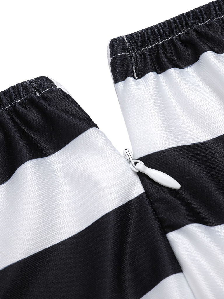 Black 1960s Off-Shoulder Stripes Jumpsuit: timeless 1960s elegance she makes her own