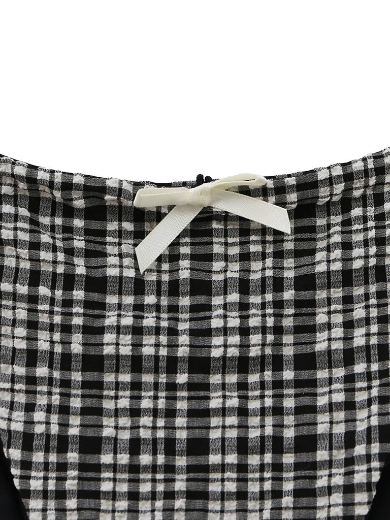 Black 1960s Plaid Deep V Halter Tankini Set - vintage fashion, retro style, classic black