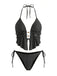 Black 1960s Print Polka Dot Backless Swimsuit