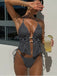 Black 1960s Print Polka Dot Backless Swimsuit