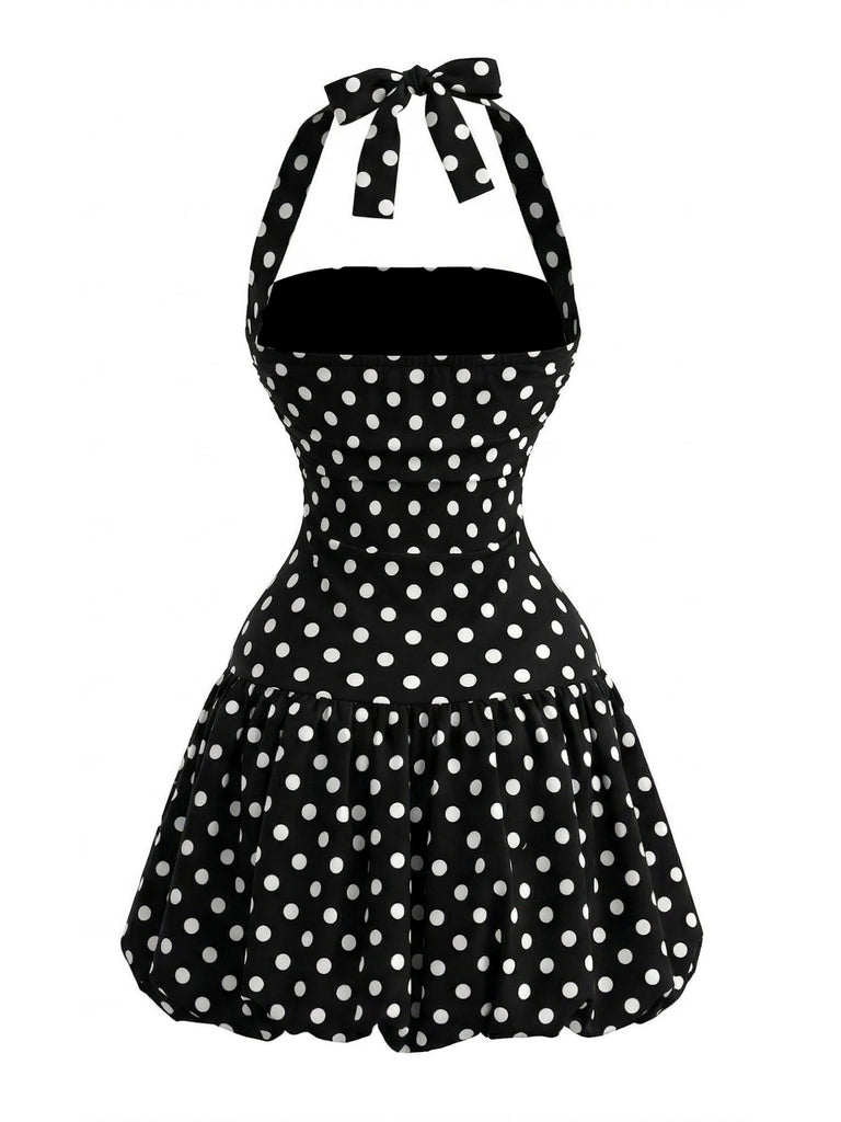 Black 1960s Polka Dot Halter Bubble Dress | Retro Stage