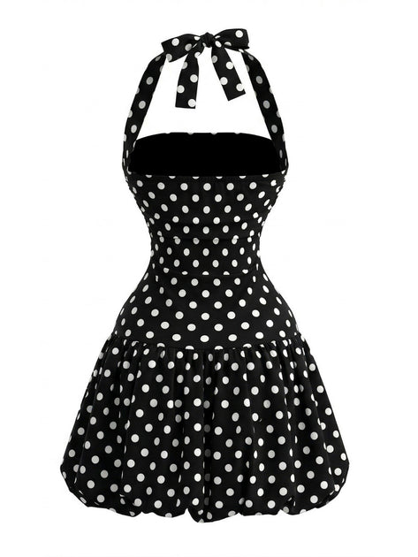 black and white bubble dress Alana Drop Waist Bubble Hem Contrast Mini Dress in White & Black