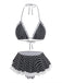 Black 1960s Polka Dot Lace Halter Bikini Set: beautiful vintage swimwear, retro swimsuit, pin-up style with timeless appeal