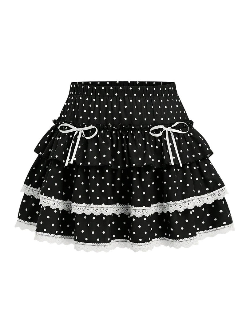 Black 1960s Polka Dot Lace Ruffle Mini Skirt | Retro Stage