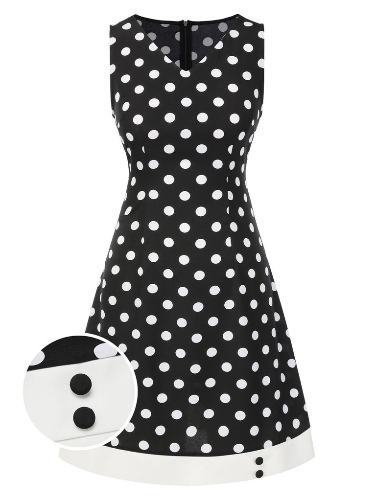 Black 1960s Polka Dot V-Neck Dress | Retro Stage Black 1960s Polka Dot V-Neck Dress | Retro Stage
